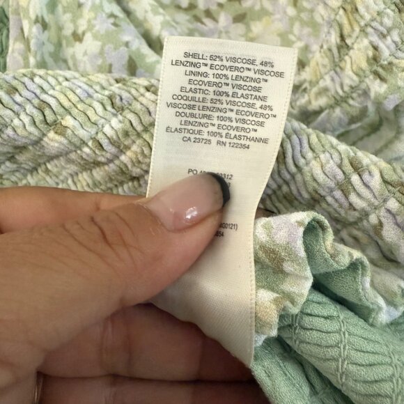 Sun Deh Green Floral Puff Sleeve Smocked Waist Cropped Blouse Womens Small - Picture 5 of 6